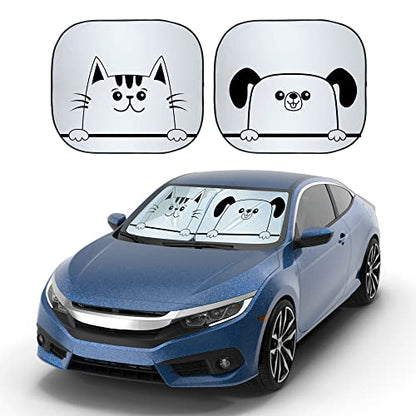 EcoNour Windshield Sun Shade Cartoon Design Medium Size (31" L x 28" W), Funny Printed Car Sunshade Foldable, 240T Polyester Blocks Heat and UV Rays for Front Window Protection - size: Medium-silver