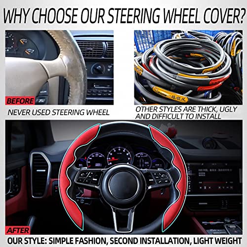 New Fluffy Anti-Skid Steering Wheel Cover Segmented Protector Safe and Non Slip Car Accessory and Durable Easy to Install for Steering Wheels of Universal Fit 99% Car (Suede Material Red) - color: Suede material Red