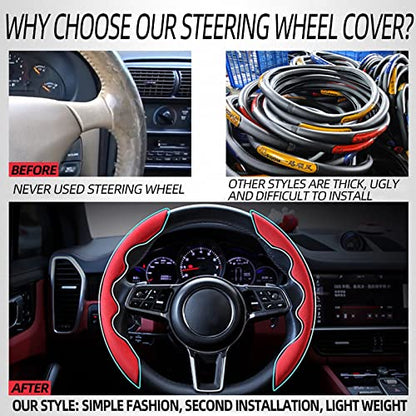 New Fluffy Anti-Skid Steering Wheel Cover Segmented Protector Safe and Non Slip Car Accessory and Durable Easy to Install for Steering Wheels of Universal Fit 99% Car (Suede Material Red) - color: Suede material Red