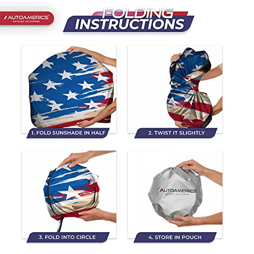 Autoamerics 1-Piece Windshield Sun Shade USA Art Flag - 1 American Design - Foldable Car Front Window Sunshade for Most Sedans SUV Truck - Blocks Max UV Rays and Keeps Your Vehicle Cool - Small - color: USA ART FLAG-1, size: SMALL = 59 x 28.5 inches