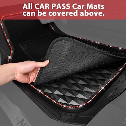 CAR PASS Bling Diamond Rubber Car Mats, Heavy Duty Deep Dish All-Weather Floor Mat Full Set Anti-Slip 3D Rhombus Waterproof Trim to Fit Liner Universal Glitter Sparkly Shining Rhinestone, 3 Pcs Red - color: Red Diamond