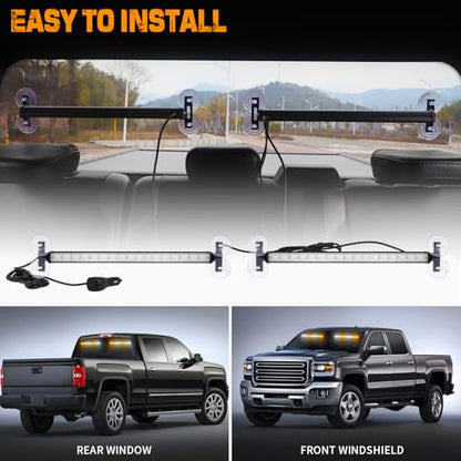 XRIDONSEN 2 in 1 Traffic Advisor Light Bar 2X 17.7 inch 144 LED Amber White Warning Hazard Safety Interior Front Rear Windshield Dash Emergency Strobe Lights for Plow Trucks Construction Vehicles - color: Amber/White