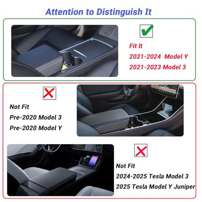 4 PCS Center Console Organizer and Cup Holder Insert Compatible With 2021-2023 Tesla Model 3，2021-2024 Model Y, Flocked/Silica Rubber Armrest Hidden Cubby Drawer Storage Box Accessories - size: 4pc for Model 3 (2021-2023) & Model Y (2021-2024)