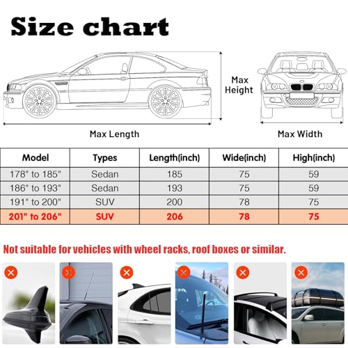 7 Layers Waterproof Heavy Duty Car Covers for Automobiles All Weather Season Anti-Hail UV Protection Snowproof Outdoor 15.4LBS Full Cover Universal Fit SUV 201" to 206" - size: SUV-Length (201"-206")