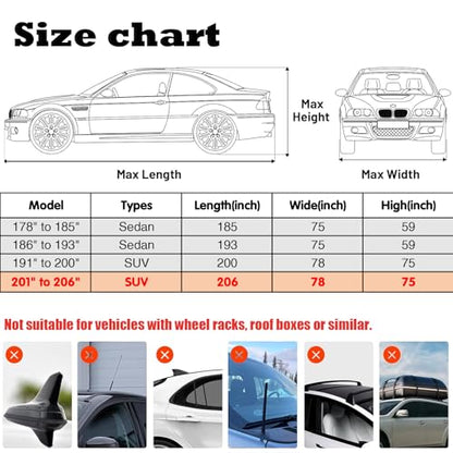 7 Layers Waterproof Heavy Duty Car Covers for Automobiles All Weather Season Anti-Hail UV Protection Snowproof Outdoor 15.4LBS Full Cover Universal Fit SUV 201" to 206" - size: SUV-Length (201"-206")