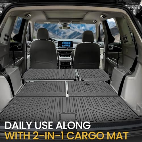Kick Mats Backrest Mats for 2018-2025 2026 Volkswagen VW Atlas Bench Seat Car Mat Accessories(Not Fit Cross Sport), All Weather TPE Protector SEL SE Peak Edition(2nd Row Kick Mats 7 Seats) - style: 2nd Row Kick Mats
