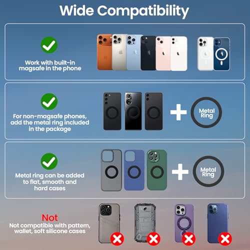 Magnetic Car Phone Holder for Magsafe, Alloy 360° Folding Cell Car Phone Mount with Ultra Stable Suction Cup and Reusable Gel, Dashboard Windshield Stand for iPhone 17-12 Android Pixel Samsung
