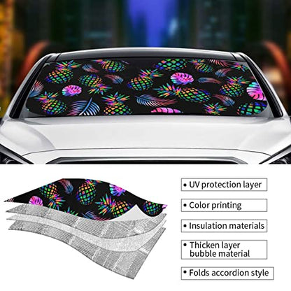 Pineapple Windshield Sun Shade Palm Leaf Tropical Foldable Car Front Sunshade for Most Sedans SUV Truck Auto Sun Blocker Visor Blocks UV Rays Keeps Your Vehicle Cool-55 x 29.9 Inch - color: Pineapple