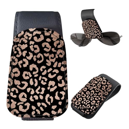 Sunglasses Holder for Car Visor, PU Leather Glasses Clip Organizer, Cute Magnetic Eyeglass Holder for Vehicle Sun Visor, Car Interior Accessory for Women & Men Brown Leopard Spots - color: Brown Leopard Spots