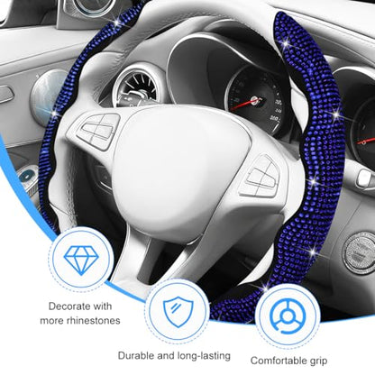 Bling Car Steering Wheel Cover, Rhinestones Non-Slip 15 Inches Vehicle Wheel Cover, Diamond Sparkling Steering Protector for Women Girls, Universal Automotive Accessories (Blue) - color: Blue
