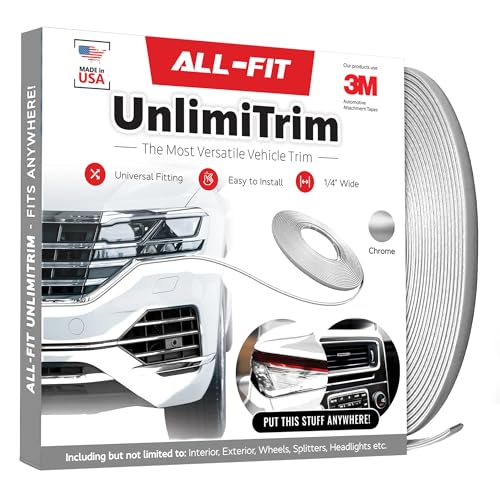 All-Fit Automotive UnlimiTrim – Universal Decorative Exterior and Interior Trim – Easy-to-Install Anywhere Automotive Exterior Accessories (0.25” W x 120” L, Chrome) - color: Chrome