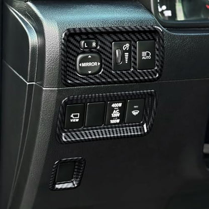 Car Carbon Fiber Decal Headlight Switch ABS Sticker Cover Interior Trim Accessories for Toyota 4Runner SUV 2010-2025 Black - color: Headlight Switch