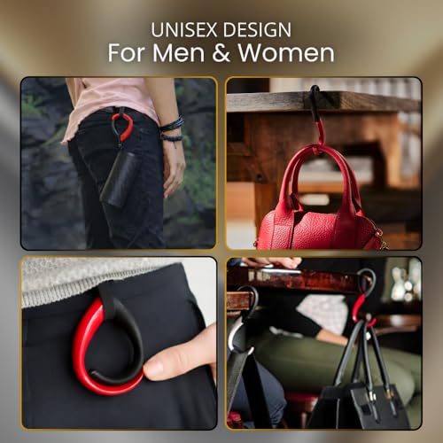 EMBRACE FafaConcepts Purse Hook Hanger – Lightweight, Durable Teardrop S Hooks | Bag Clip Holds 22 lb Bags, Backpacks, Totes | Purse Charms for Women, Men | Onyx & Ruby - color: caviar/ruby