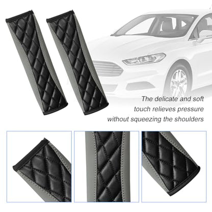 2PCS Car Seat Belt Cover, Soft Comfortable Leather Vehicle Seatbelt Shoulder Pad Cushion, Breathable Automotive Interior Seat Strap Harness Mat, Universal for RV SUV Truck (Gray) - color: Gray