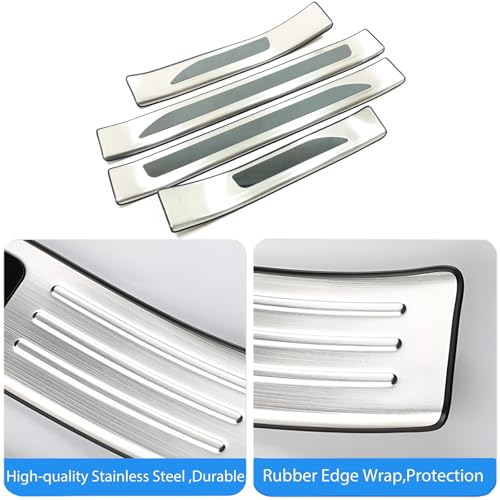 4 PCS Stainless Steel Chrome Silver Door Sill Protector Trims for Toyota RAV4 2019-2022 2023 2024,Outside Door Sill Scuff Plate Guard Cover Trim Door Sill Decorative Decals