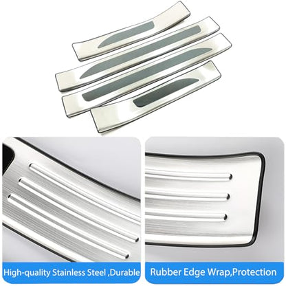 4 PCS Stainless Steel Chrome Silver Door Sill Protector Trims for Toyota RAV4 2019-2022 2023 2024,Outside Door Sill Scuff Plate Guard Cover Trim Door Sill Decorative Decals