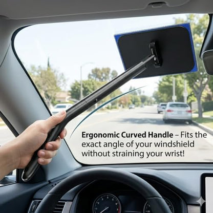 Car Windshield Cleaner Tool with Extendable Handle, Inside Auto Window Glass Cleaning Kit with 5 Washable Microfiber Pads, Streak-Free Defogger Wand for Deep Dashboards & SUVs - color: Deep Blue