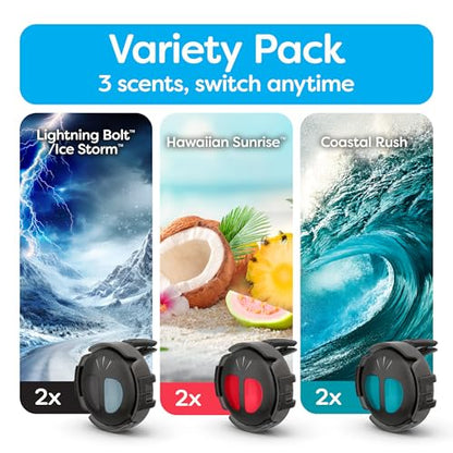 Refresh Your Car Mini Diffuser Car Air Fresheners Variety Pack, Lightning Bolt/Ice Storm, Hawaiian Sunrise, and Coastal Rush Scents, 6 Pack - size: 6 Count (Pack of 1)