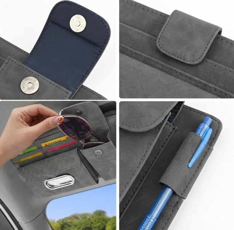 Multifunctional Car Visor Organizer (Suede leather - Gray) - color: Suede leather - Gray