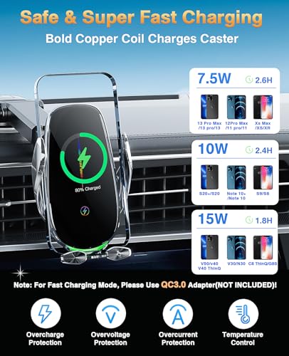 Wireless Car Charger,Mosurr 15W Auto Clamping Phone Holders for Your car fit for iPhone 16 15 14 Mini Pro Max, Samsung Galaxy S25 Ultra S24 S23+, etc, Fathers Day for Gifts (Sliver) - color: silver