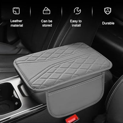 Car Center Console Cover, Leather Automotive Armrest Cushion with 2 Storage Bags, Breathable Armrest Cover, Universal Waterproof Arm Rest Protection Pad for SUV, Sedan, Truck (Gray) - color: Gray