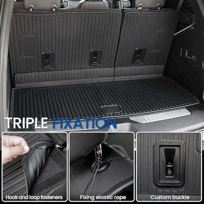 Floor Mats Set for 2021-2025 2026 Chevrolet Chevy Tahoe/GMC Yukon 7 Seat Bucket Seat Accessories(Not for Yukon XL), All Weather TPE Cargo Mat Liner Backrest Mat Door Sill Protectors - style: Floor Mats Set