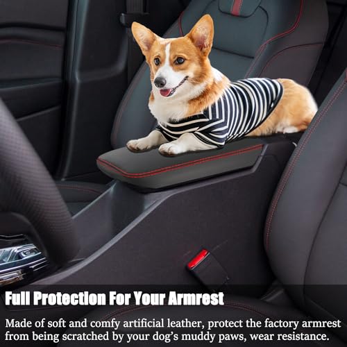 Car Armrest Cover Waterproof Center Console Pad Scratch Resistance Box Cover Anti-Scratch Leather Protector Pad for Chevy Trax 2024 2025 2026 Accessories(Black + Red Stitches) - color: Black + Red Stitches