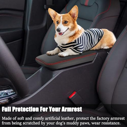 Car Armrest Cover Waterproof Center Console Pad Scratch Resistance Box Cover Anti-Scratch Leather Protector Pad for Chevy Trax 2024 2025 2026 Accessories(Black + Red Stitches) - color: Black + Red Stitches