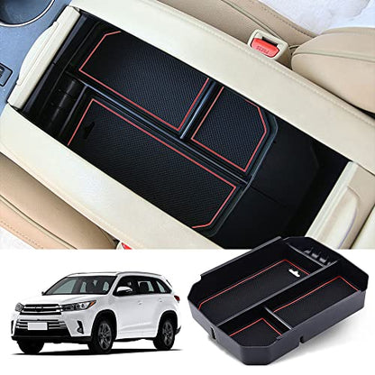 JSCARLIFE Car Center Console Armrest Box Glove Box Organizer Tray Secondary Storage Compatible for 2015-2017 Toyota Highlander