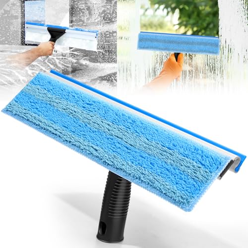 Window Squeegee for Home Window Cleaning – Squeegee and Microfiber Window Scrubber, Glass Squeegee for Shower Glass Door,Mirror,Car Windshield,Bathroom,Household Window Cleaner Tool,13.8",Blue