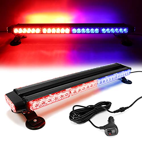 26'' 54 LED Emergency Strobe Rooftop Flashing Light Bar, Double Side Hazard Warning Beacon Safety Lights w/Magnetic for Tow Vehicles Firefighter Cars Trucks Traffic Security, Red & Blue - color: Red & Blue, size: 26''