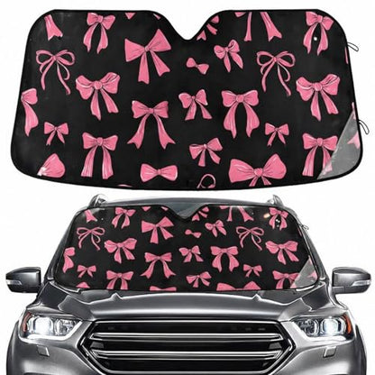 Windshield Sun Shade Pink Bow Front Window Block UV Shades Visor Reflective Retractable for Car SUV Trucks - color: B003