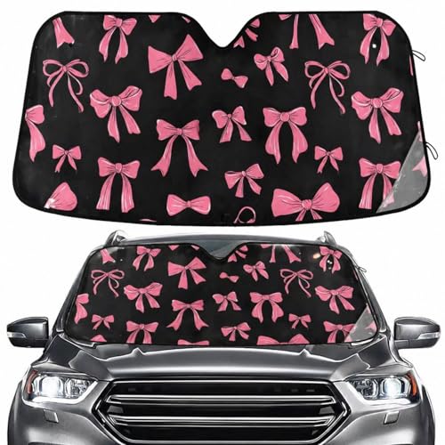 Windshield Sun Shade Pink Bow Front Window Block UV Shades Visor Reflective Retractable for Car SUV Trucks - color: B003