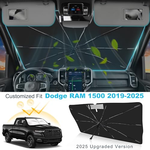 Windshield Sun Shade Umbrella Custom Fit for Dodge RAM 1500 2019-2025 Foldable UV Protection Car Cover, Emergency Rain Shield & Dashboard Protector - Durable Auto Accessory - size: For Dodge RAM 1500 2019+