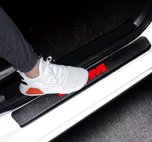 4Pcs Car Door Sill Protectors 4D Carbon Fiber Door Sill Protector Entry Guard Scuff Plate Waterproof Anti-Scratch Stickers Compatible with RAM (Red) - color: Red