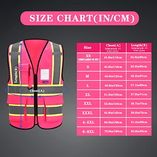 AYKRM Security Vest for Men Women 7 Pockets High Visibility Reflective Safety Vest Front Zipper Meets ANSI/ISEA - color: Pink-breast Cancer, size: X-Small