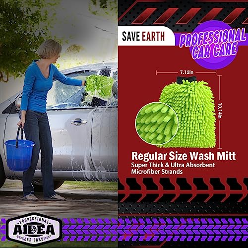 AIDEA Car Wash Mitt Microfiber, 1PK-Scratch-Free& Lint-Free, Premium Chenille Microfiber Mitt Car Wash Brush-Green Regular Size (7.12''X10.14'') - color: Green, size: 1PK