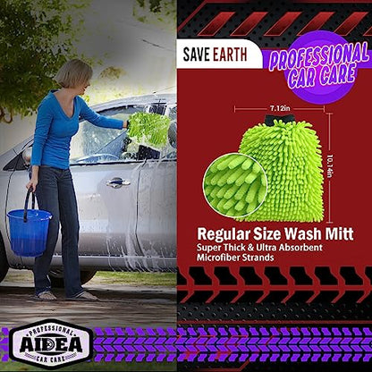 AIDEA Car Wash Mitt Microfiber, 2PK Scratch Free Lint-Free, Premium Chenille Microfiber Mitt Car Wash Brush, Green, Regular Size 7.12''X10.14'' - color: Green, size: 2PK