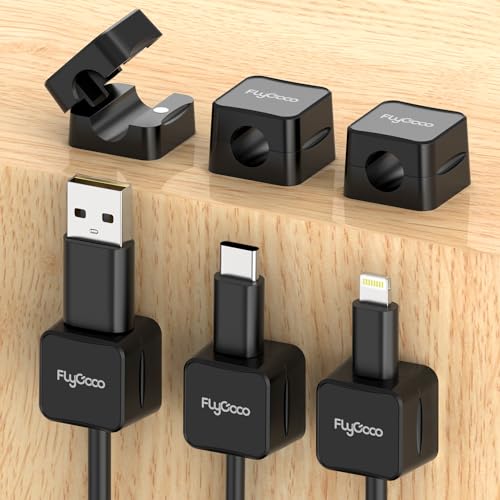 6 Pack Magnetic Cable Clips, FlyCoco Cell Phone Cord Holder for Nightstand, [Smooth Adjustable] Charger Cord Holder for Home Office Kitchen Desk Phone Car Wall Desktop(Black) - color: Black