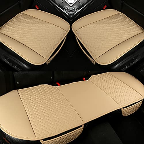 West Llama Full Set Car Seat Covers for Front and Rear Bottom Seats Only, Luxury PU Leather Car Seat Pads Protectors Waterproof and Wear-Resistant,Beige - color: B-Beige, size: Universal Fit - Full Set