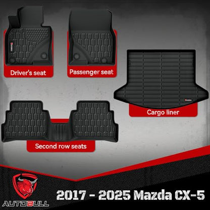 Floor Mats & Cargo Liner Compatible with Mazda CX-5 2017-2025 Cargo Mat, Full Set All Weather Protection 1st, 2nd Row Car Liners & Trunk Mat, Black - style: Mazda CX-5 2017-2025