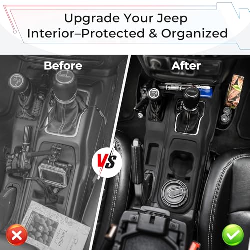 Center Console Organizer with Cup Holder Insert for 2018-2023 Jeep Wrangler JL Gladiator JT 2020-2025, Non-Slip Silicone Center Console Tray