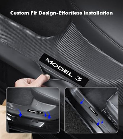 PM Auto Door Sill Trim Protector for Tesla Model 3 Highland 2023-2025 Accessories Scuff Plate Hallway Protector Vehicles Automotive Door Entry Guard Accessories 2025 2026 Refresh