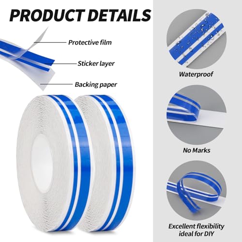 2 Rolls of Car Pinstripe Tape, Silver Pinstripe Body Sticker, Vinyl Thin Car Stripe Pinstripe Tape, for Motorcycle, Car, Racing DIY Body Sticker Tape (Blue) - color: Blue