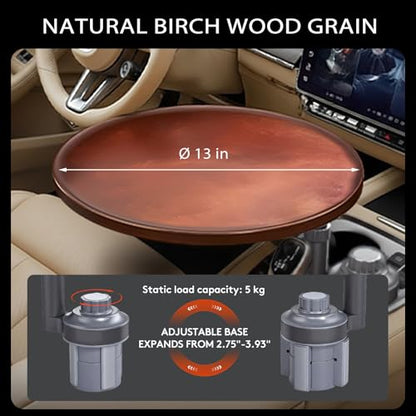 Car Desk for Laptop & Car Table Tray, Height-Adjustable 360° Rotating Wood Car Laptop Mount, Cup Holder Table, Steering Wheel Tray, Compatible with Tesla & Most Vehicles - color: Walnut