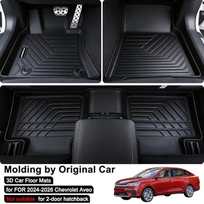 Floor Mats for 2024 2025 2026 Chevrolet Chevy Aveo (Not Fit 2-Door & HB) with Cargo Mat, TPE All Weather Protection Car 1st & 2nd Row Floor Liners with Trunk Mat Full Set Accessories,Black - size: For 2024-2026 Aveo
