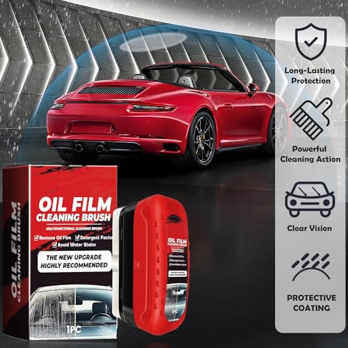 New Automotive Oil Film Cleaning Brush,Oil Film Remover for Car Windshield, Glass Cleaning Board, Universal Anti-Rain Fog Cleaning Glass Brush (3-Red)