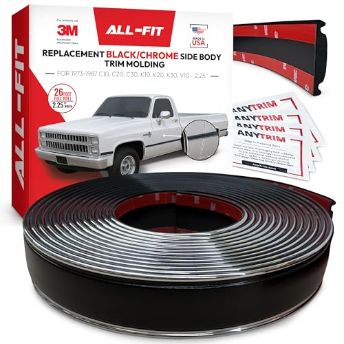 All-Fit Automotive Replacement SB - Square Body Side Molding (2.25") – OEM Grade Black Chrome Trim fits 1973–1987 Chevy C10 Trucks, Silverado, GMC Pickup & Suburban – Easy Install Truck Accessories - style: Square Body Trim Black (73-87)