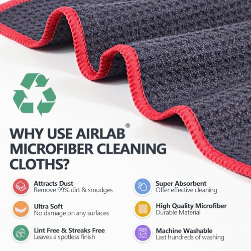Airlab Microfiber Cleaning Cloth Waffle Weave Dust Rags for Household Kitchen Towel Absorbent Quick Drying Cleaning Rags Streak Free Lint Free, 6 Pack,12 x 12 Inches, Grey - color: Grey, Pack of 6