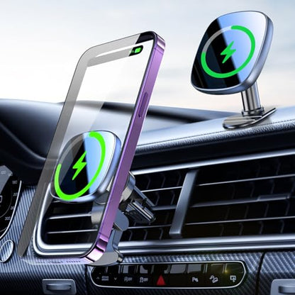 for MagSafe Car Mount with USB C Car Charger & Dual USB-C Car Power Adapter,Air Vent Dashboard Wireless Charger Phone Holder Mount for iPhone Air 17 Pro Max 16 15 14 13 12, Galaxy S25, Fast Charging